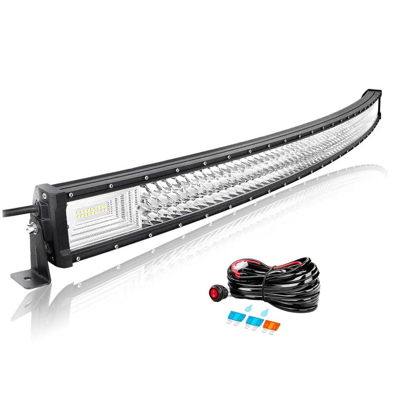 Willpower 52 Zoll 132CM 675W Led Arbeitsscheinwerfer Bar Gebogen Led Scheinwerfer 12V 24V Flutlicht Spot Led Bar für Offroad Auto Traktor Zusatzscheinwerfer Rückfahrscheinwerfer Lightbar mit Kabelbaum von Willpower