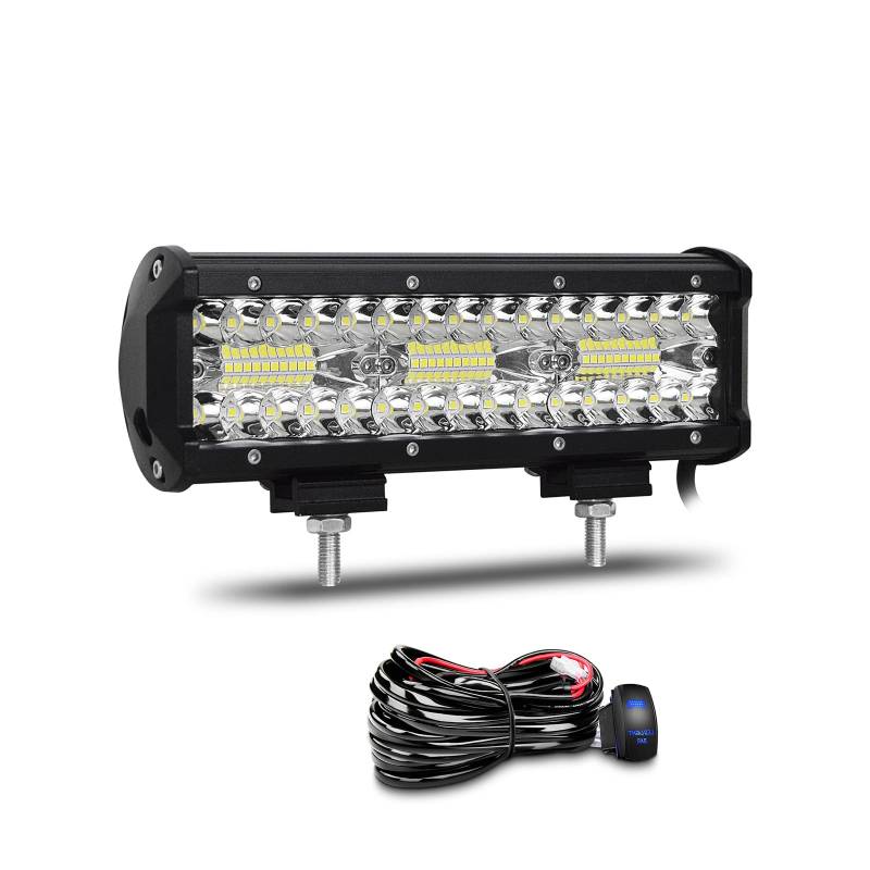 Willpower 9 Zoll 180W Led Arbeitsscheinwerfer Bar 12V 24V Led Scheinwerfer Wasserdicht Flutlicht Spot Combo für Offroad Auto Traktor Zusatzscheinwerfer Rückfahrscheinwerfer mit Kabelbaum von Willpower