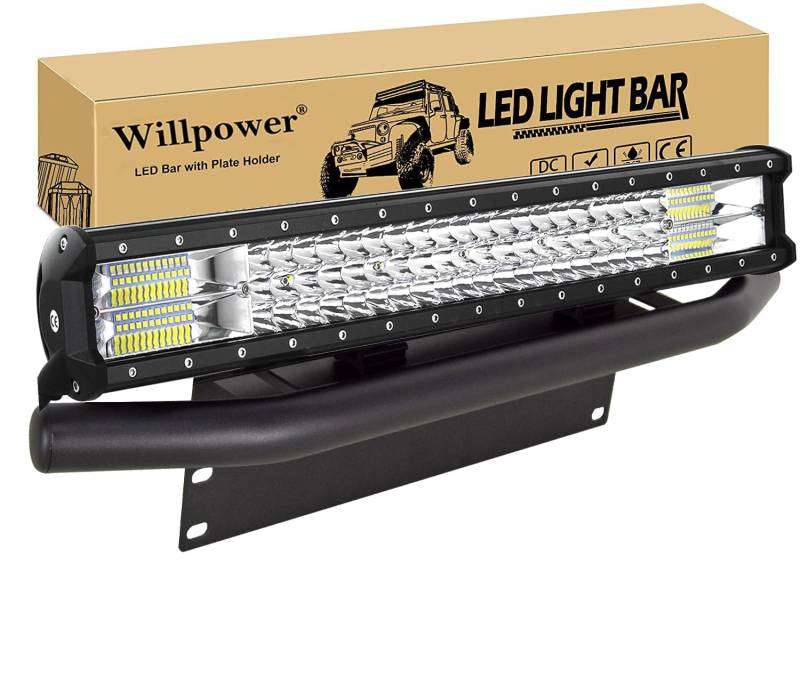 Willpower 23 Zoll 324W LED Arbeitsscheinwerfer Bar mit vorderer Nummernschild-Montagehalterung, Led fernscheinwerfer für Auto Bagger Anhänger Traktoren LKW SUV offroad von Willpower