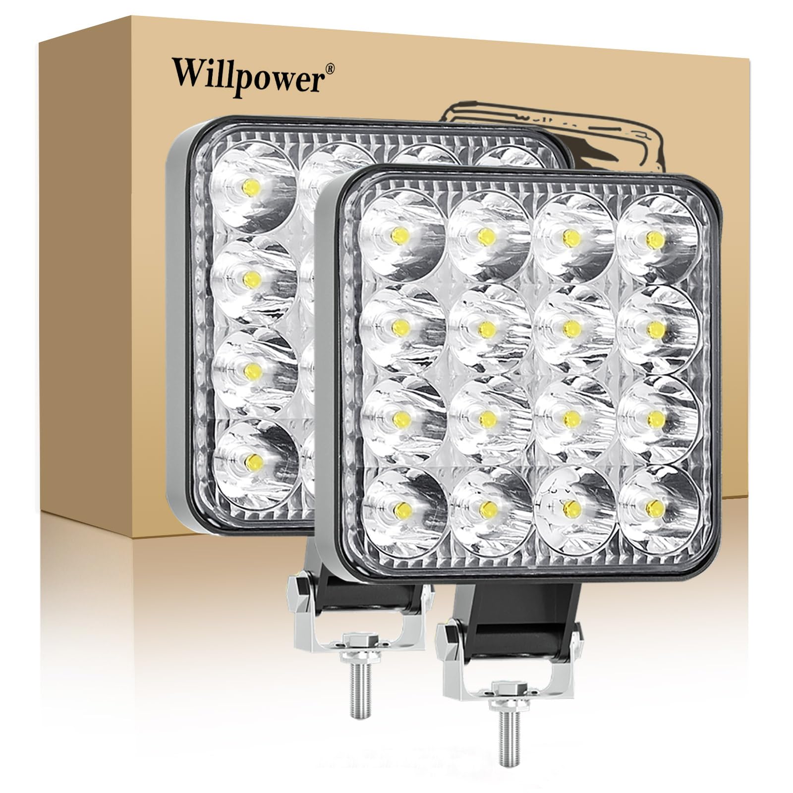 Willpower LED Arbeitsscheinwerfer, 2 X 3.3 Zoll 48W Strahler led fernscheinwerfer, Led Scheinwerfer 12v für Auto Bagger Anhänger Traktoren LKW SUV Offroad von Willpower