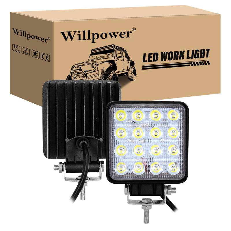 Willpower LED Arbeitsscheinwerfer 12V Traktor 2pc 10cm 4‘’ 48W LED Zusatzscheinwerfer Auto Spotlight IP67 Wasserdicht Offroad Scheinwerfer 6000K Rückfahrscheinwerfer für Truck SUV UTV ATV Platz von Willpower