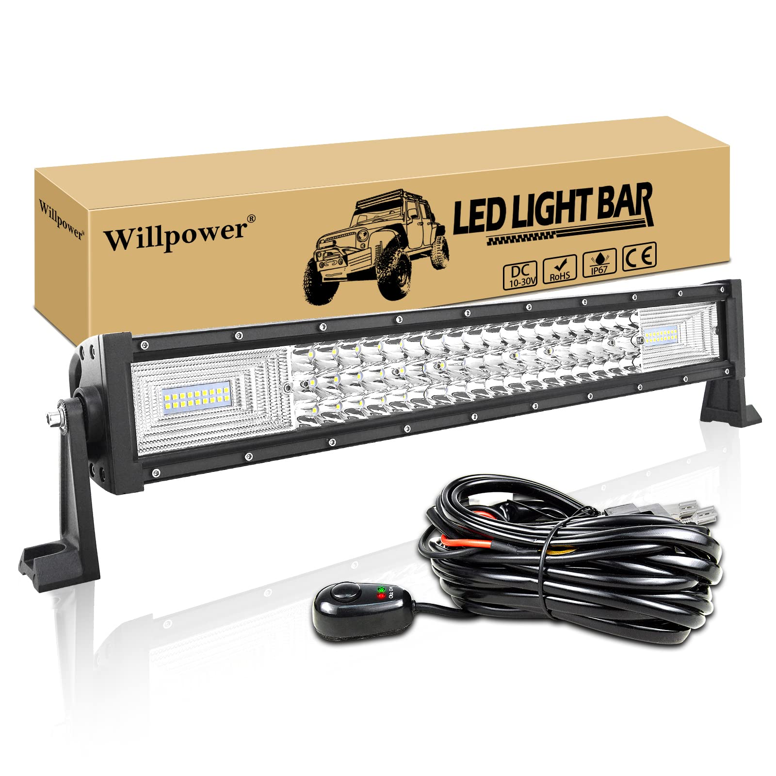 Willpower LED Arbeitsscheinwerfer Bar 22 Zoll 56cm 270W LED Scheinwerfer 12V 24V mit Kabelbaum Flutlicht Reflektor Combo Arbeitslicht Zusatzscheinwerfer für Auto Offroad Traktor SUV UTV ATV von Willpower