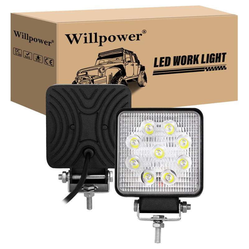 Willpower LED Scheinwerfer Offroad 2pc 10cm 4‘’ 27W LED Arbeitsscheinwerfer 12V Spotlight IP67 Wasserdicht Zusatzscheinwerfer 6000K für Traktor Truck Auto SUV ATV Reflektor Rückfahrscheinwerfer Platz von Willpower