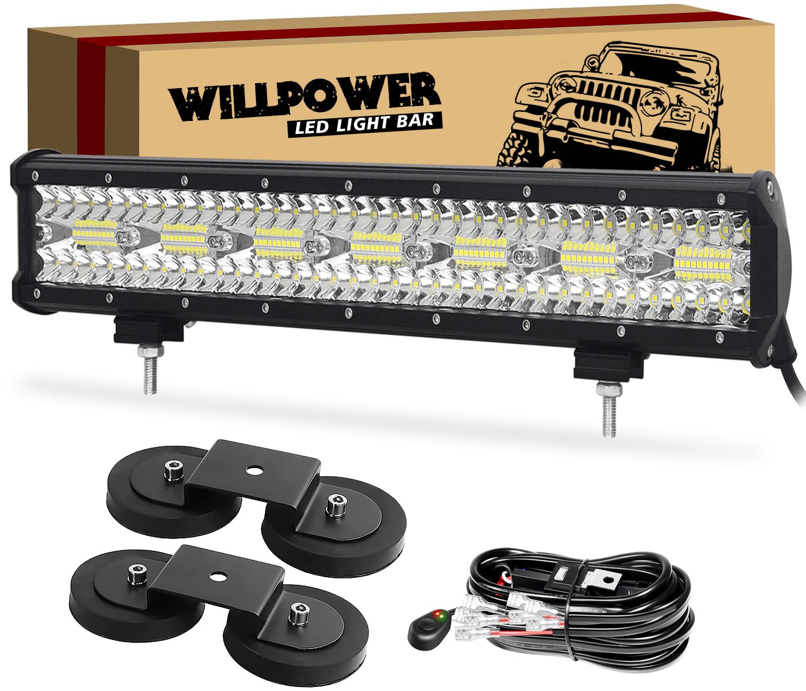 Willpower Led Arbeitsscheinwerfer Bar, 20 Zoll 420W Led Balken 12v Mit Magnethalterung und Kabelbaum Wasserdicht led lightbar auto led lichtbalken 12v led scheinwerfer für SUV Offroad ATV UTV 4x4 von Willpower