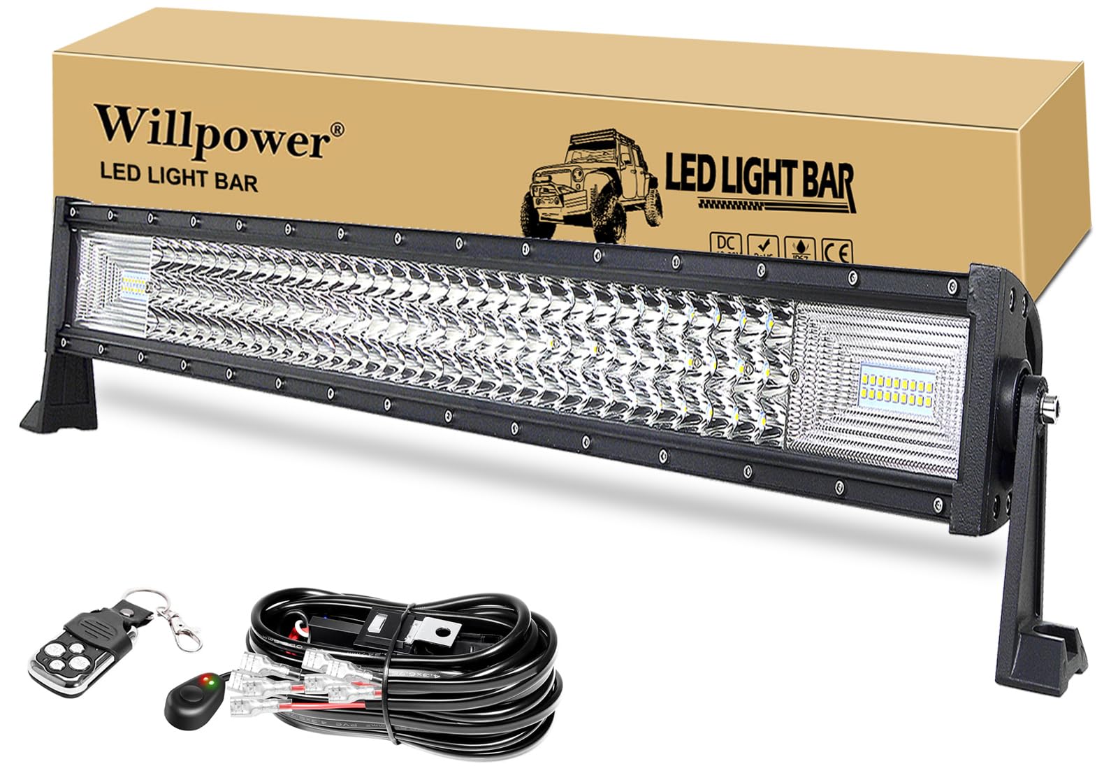 Willpower Led Arbeitsscheinwerfer Bar, 32 Zoll 405W Gewolbt Led Balken 12v Mit Kabelbaum Wasserdicht led lightbar Auto led lichtbalken 12v led Scheinwerfer für SUV Offroad ATV UTV 4x4 von Willpower