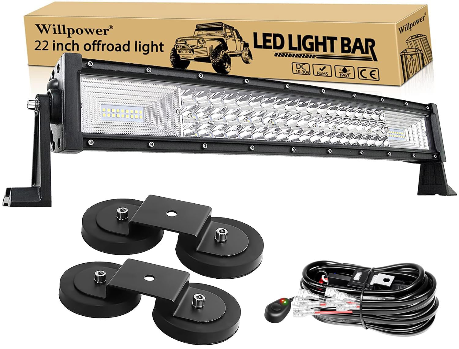 Willpower Led Arbeitsscheinwerfer Bar Bogen, 22 Zoll 270W Led Balken 12v Mit Magnethalterung und Kabelbaum Wasserdicht led lightbar Auto led lichtbalken 12v led Scheinwerfer für SUV Offroad ATV 4x4 von Willpower