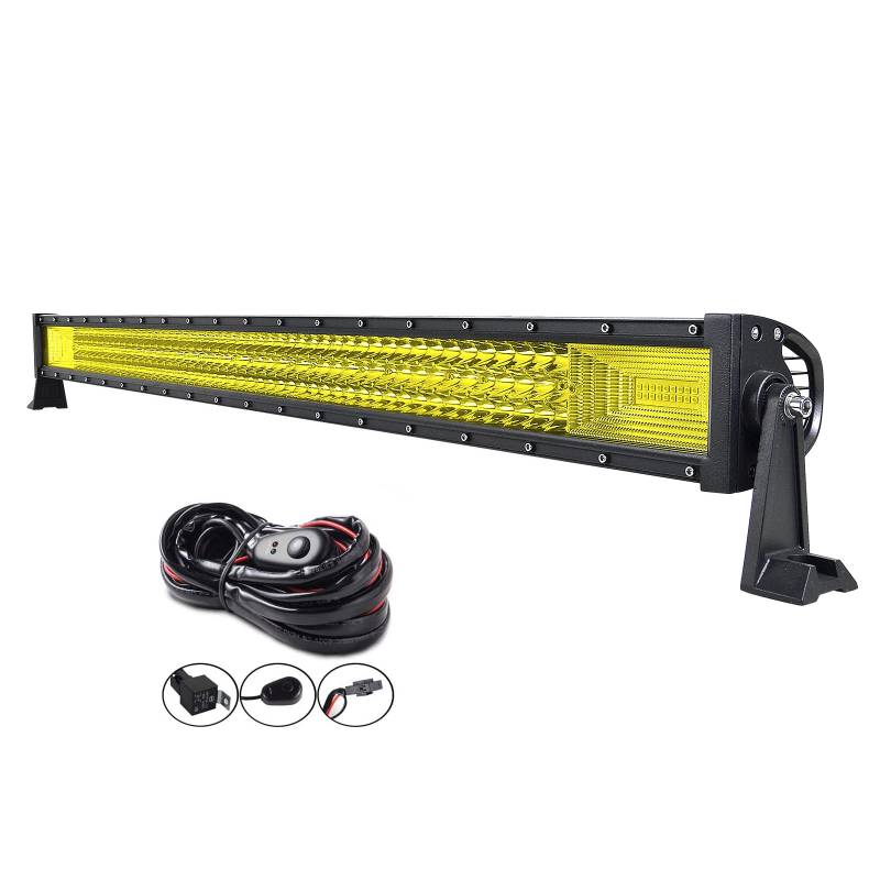 Willpower Led Arbeitsscheinwerfer Bar Gelbes Licht, 42 Zoll 540W Gewolbt Led Balken 12v Mit Kabelbaum Wasserdicht led lightbar Auto led lichtbalken 12v led Scheinwerfer für SUV Offroad ATV UTV 4x4 von Willpower