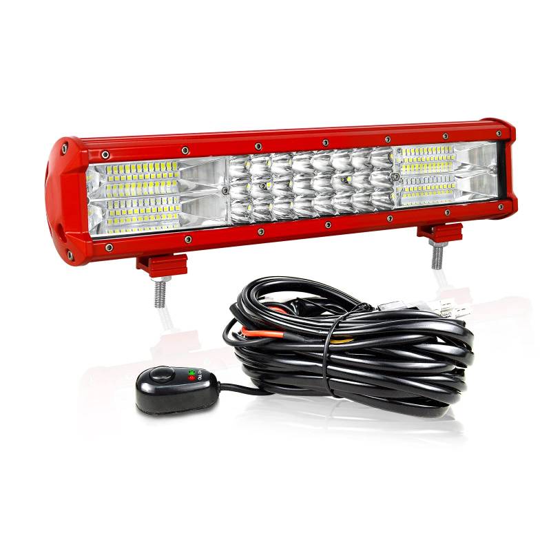 Willpower Led Arbeitsscheinwerfer Bar Rot 15 Zoll 216W LED Scheinwerfer 12V Combo mit Kabelbaum Zusatzscheinwerfer Wasserdicht LED Lightbar für Auto Traktor Offroad SUV UTV ATV 4x4 von Willpower