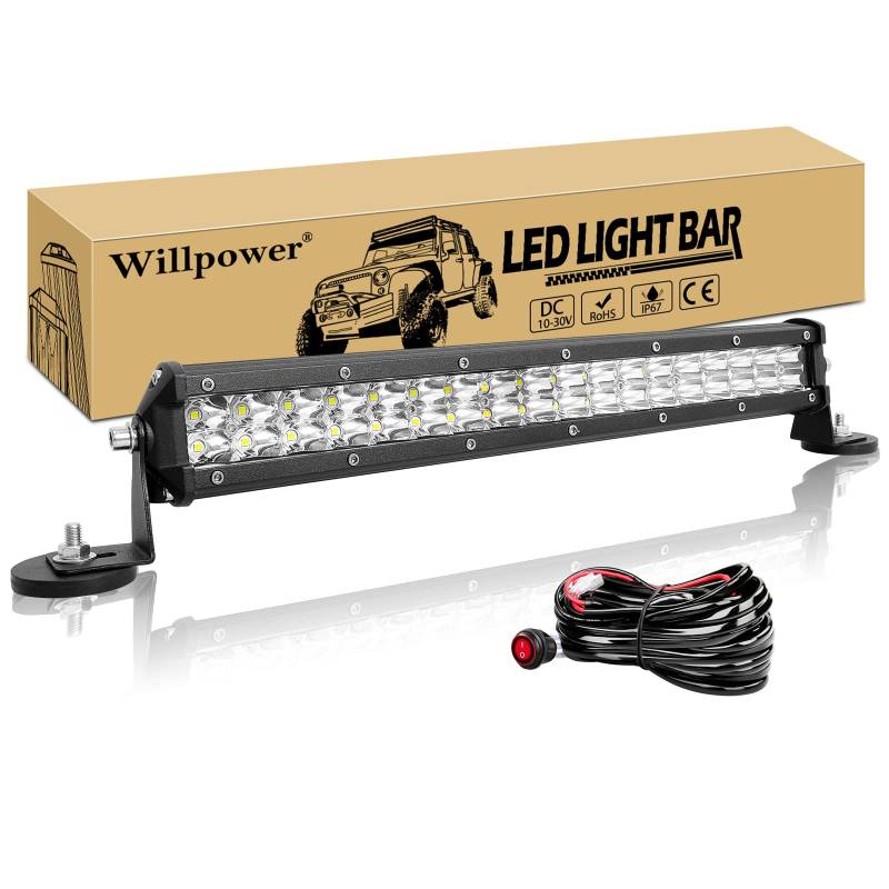 Willpower Led Arbeitsscheinwerfer Bar Traktor 15 Zoll 108W + Magnet Halterungen + Kabelbaum Led Scheinwerfer 12V 24V Zusatzscheinwerfer IP67 Wasserdicht LED Light bar für Offroad Auto LKW 4x4 ATV von Willpower