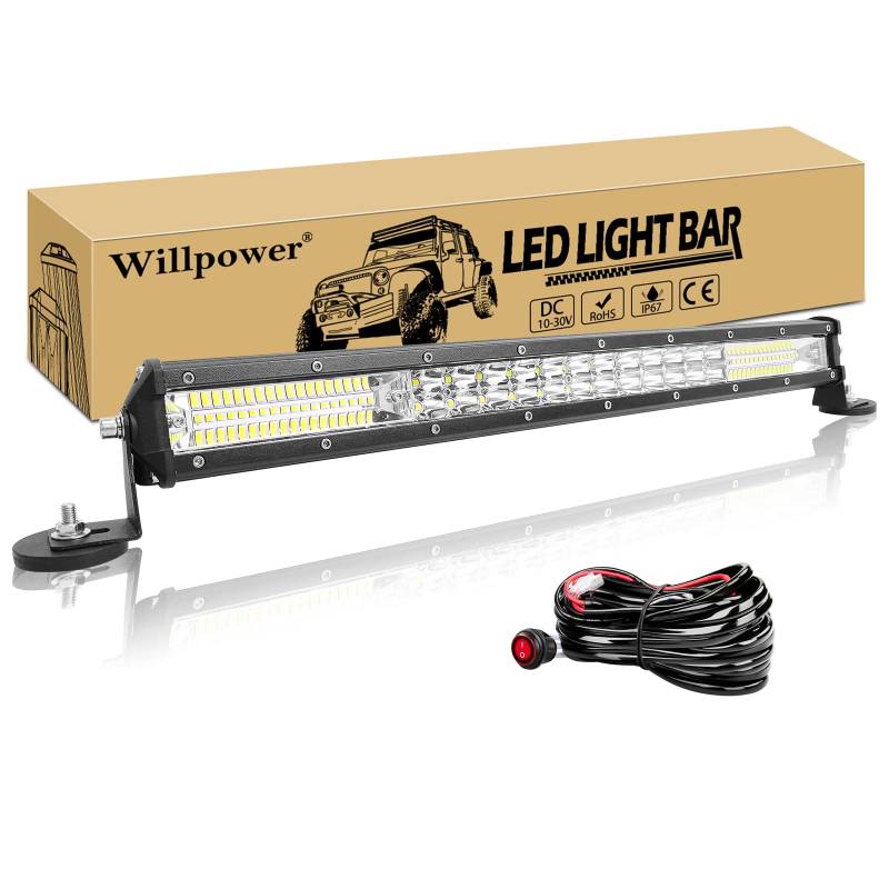 Willpower Led Arbeitsscheinwerfer Bar Traktor 20 Zoll 180W + Magnet Halterungen + Kabelbaum Led Scheinwerfer 12V 24V Zusatzscheinwerfer IP67 Wasserdicht LED Light bar für Offroad Auto LKW 4x4 ATV von Willpower