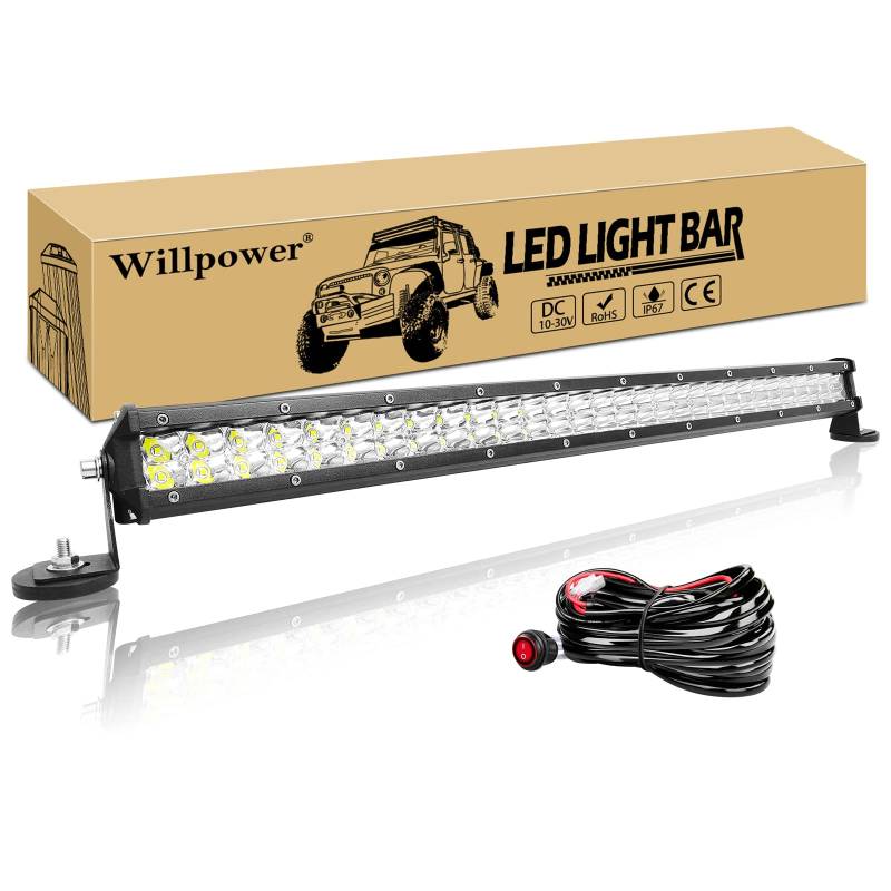 Willpower Led Arbeitsscheinwerfer Bar Traktor 24 Zoll 180W + Magnet Halterungen + Kabelbaum Led Scheinwerfer 12V 24V Zusatzscheinwerfer IP67 Wasserdicht LED Light bar für Offroad Auto LKW 4x4 ATV von Willpower