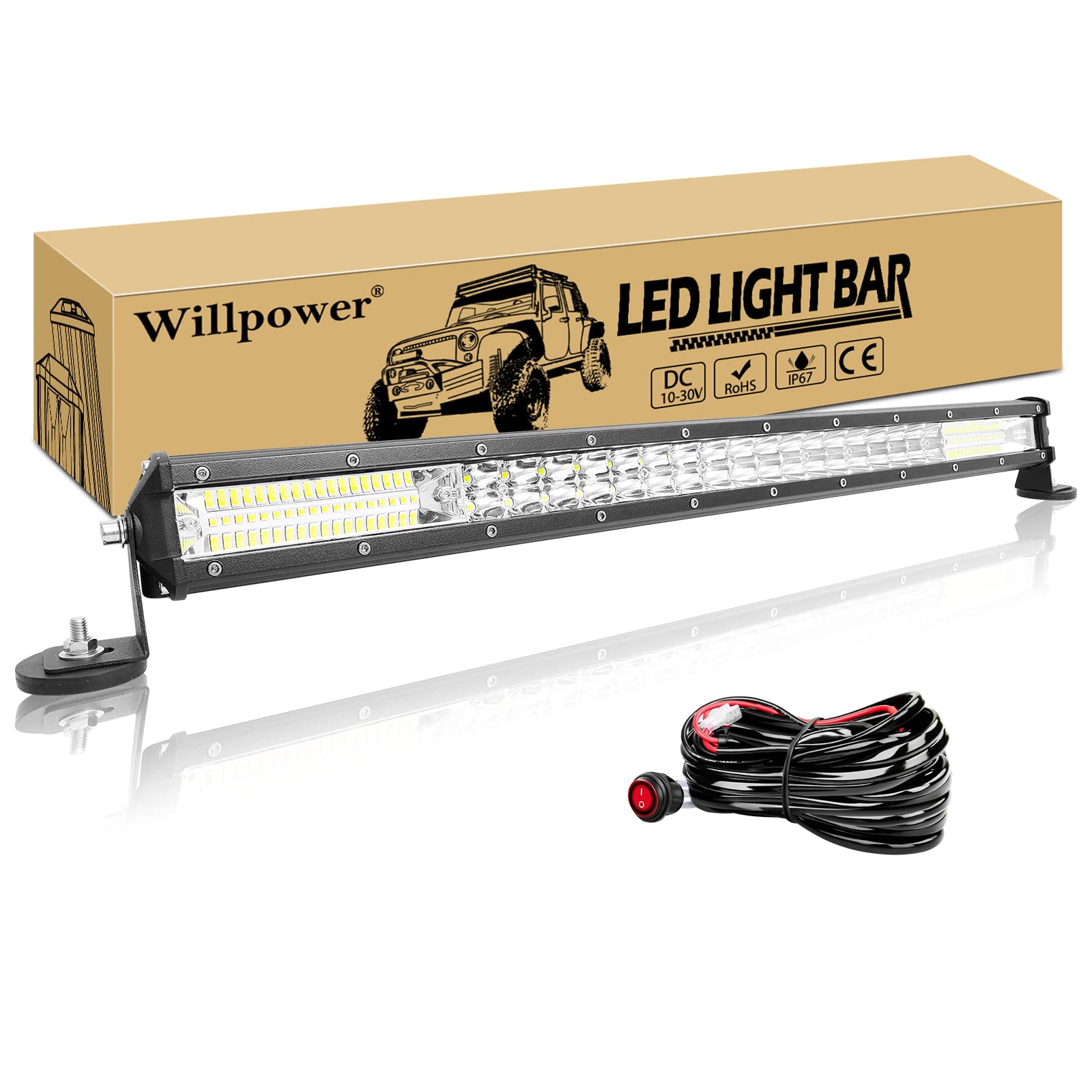 Willpower Led Arbeitsscheinwerfer Bar Traktor 24 Zoll 216W + Magnet Halterungen + Kabelbaum Led Scheinwerfer 12V 24V Zusatzscheinwerfer IP67 Wasserdicht LED Light bar für Offroad Auto LKW 4x4 ATV von Willpower