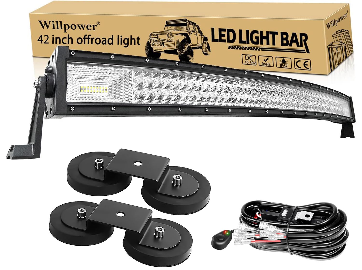 Willpower Led Arbeitsscheinwerfer Bar Bogen, 42 Zoll 540W Led Balken 12v Mit Magnethalterung und Kabelbaum Wasserdicht led lightbar Auto led lichtbalken 12v led Scheinwerfer für SUV Offroad ATV 4x4 von Willpower