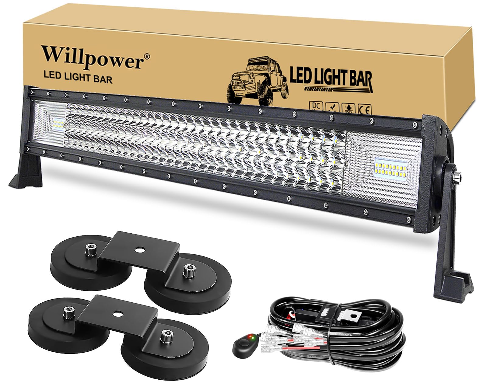 Willpower Led Arbeitsscheinwerfer Bar gerade, 32 Zoll 405W Led Balken 12v Mit Magnethalterung und Kabelbaum Wasserdicht led lightbar Auto led lichtbalken 12v led Scheinwerfer für SUV Offroad ATV 4x4 von Willpower