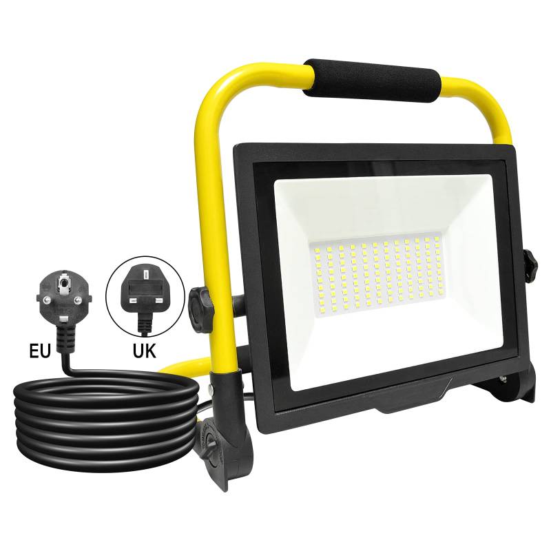 Willpower Tragbar LED Baustrahler 75W 7500LM LED Arbeitsstrahler mit Stecker Klappbügel LED Scheinwerfer 6000K Weiß IP66 Wasserdicht LED Strahler Fluter für Werkstatt Baustelle Garage Baustellen von Willpower