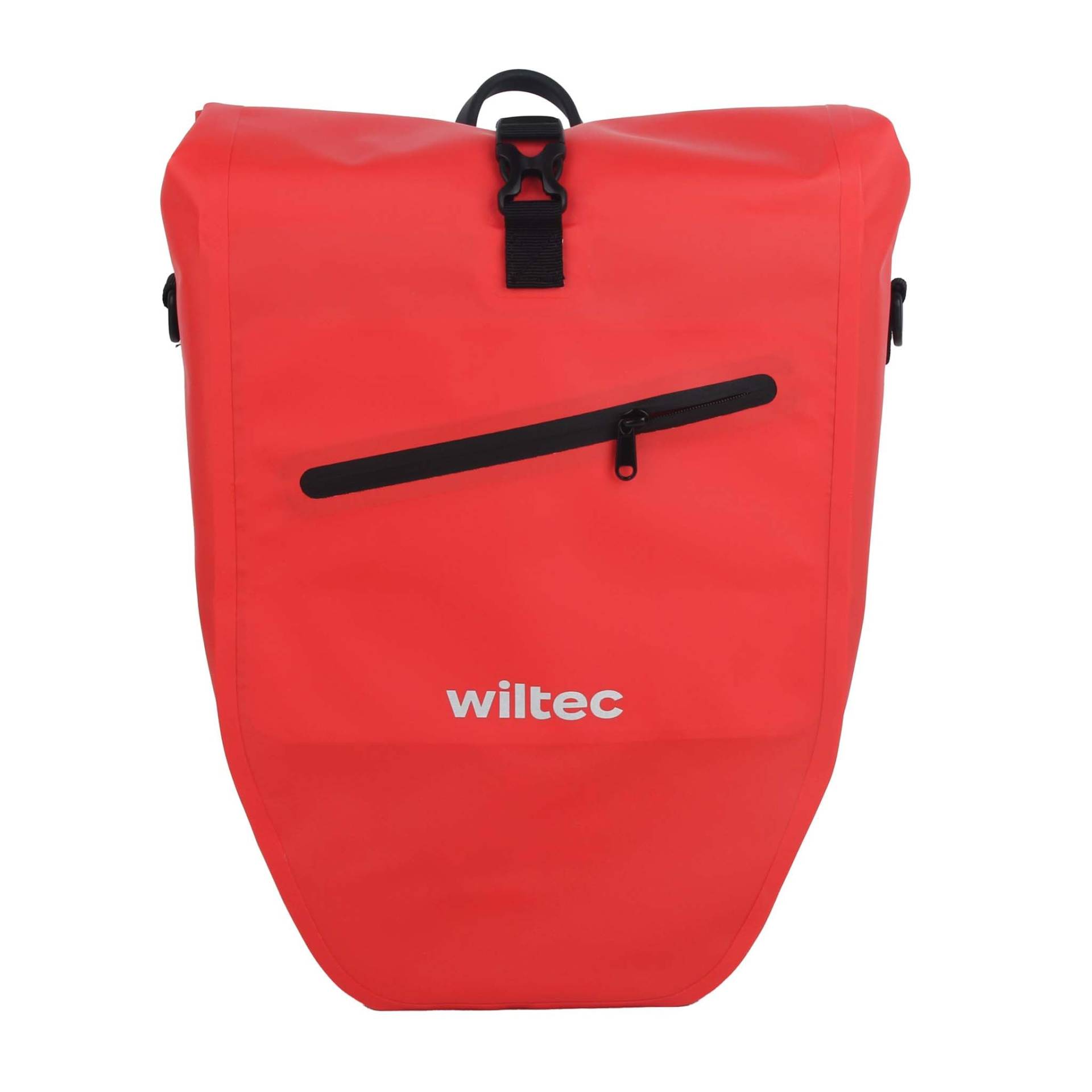 Wiltec Gepäckträgertasche rot, Fahrradtasche Gepäckträger 28 l Stauraum, Gepäcktasche mit Tragegurt, wasserresistente Fahrrad Tasche mit Reflektoren von Wiltec