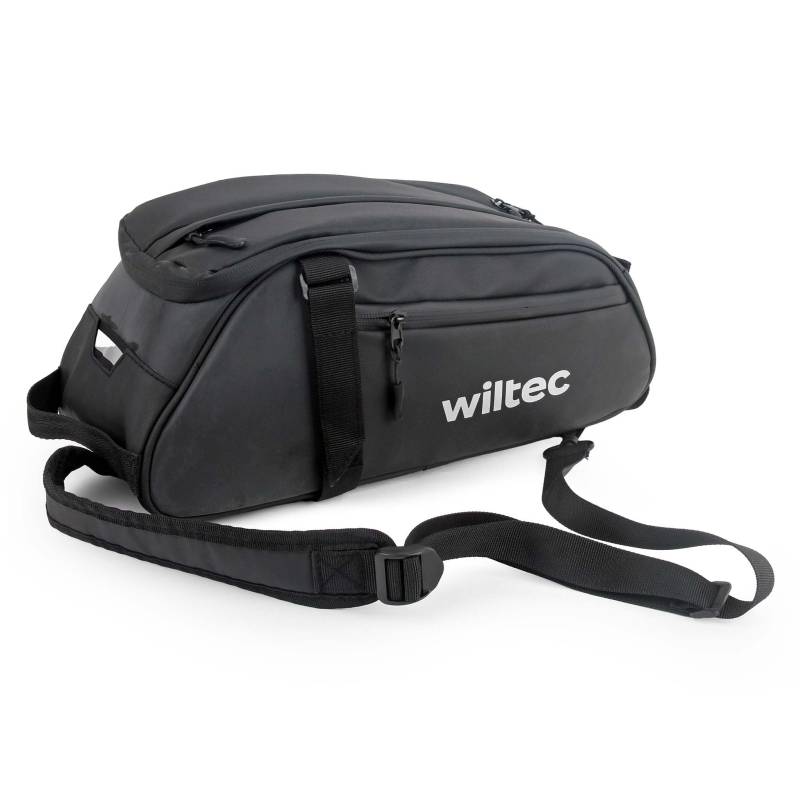 Wiltec Gepäckträgertasche schwarz, Fahrradtasche Gepäckträger 8 l Stauraum, Gepäcktasche mit Tragegurt, Fahrrad Tasche wasserresistent mit Reflektoren von Wiltec