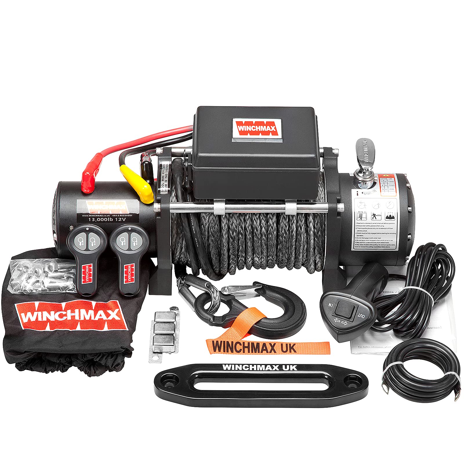 Winchmax 13500lb / 6123kg Militärische 12v elektrische Winde. 28 m 11 mm Dyneema-Seil, Wettkampfhaken. Aluminuim Fairlead und Twin Handset Wireless-Fernbedienungen. von Winchmax