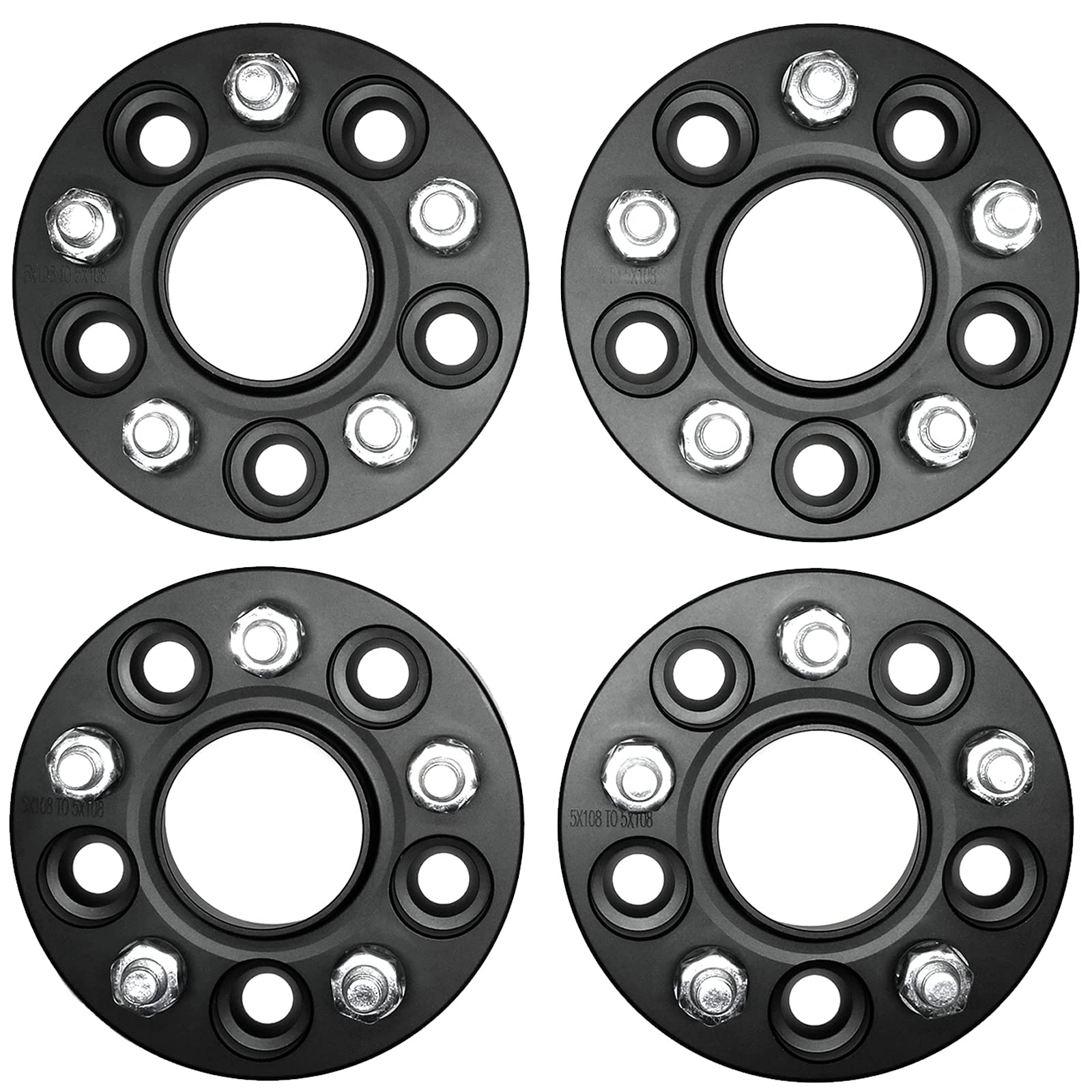 WINCHMAX 20mm eloxierte Aluminium-Naben-Zentrische Spurverbreiterungen. PCD 5 x 108, Gewinde 12 x 1,5 mm, Mittelbohrung 63,4 mm. 4 x 20mm Spacer in für Ford Focus MK2, MK3. SCHWARZ T4 von WINCHMAX