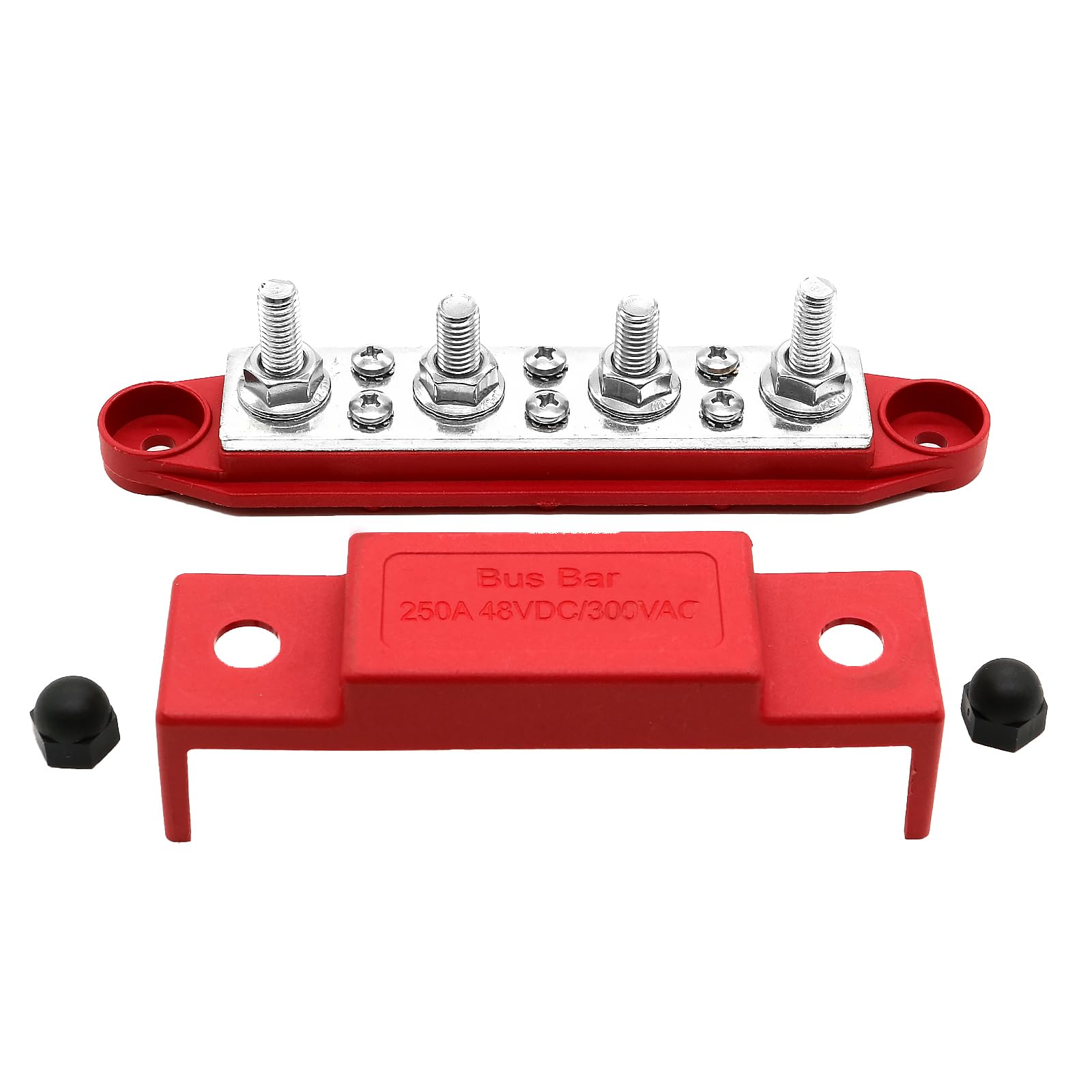 Winchmax 250A Sammelschienen-Stromverteilerblock 4 x M8 (5/40.6 cm) Klemmbolzen 6 Schraubklemmen Hochleistungs-Sammelschiene mit Abdeckung für Marine und Automobileinsatz ROT von Winchmax