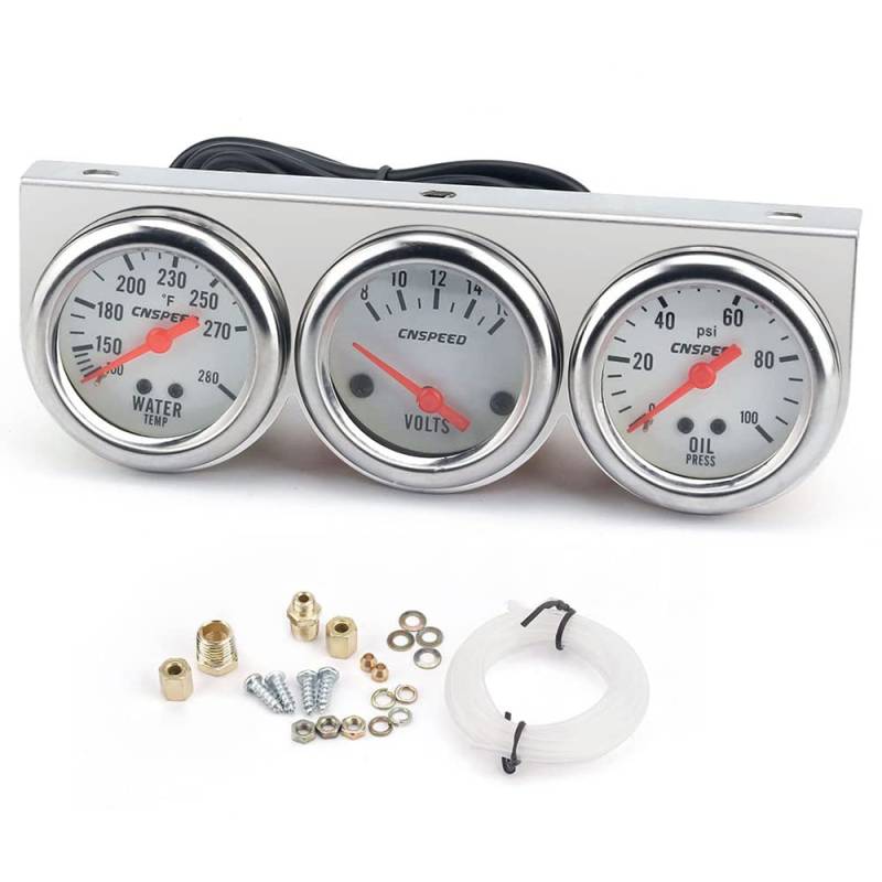 WinkWave Universal Car 2 '' 52mm Chrome Volt Wassertemperaturanzeige Öldruckanzeige Triple 3 Gauge Set Messgeräte Kit von WinkWave