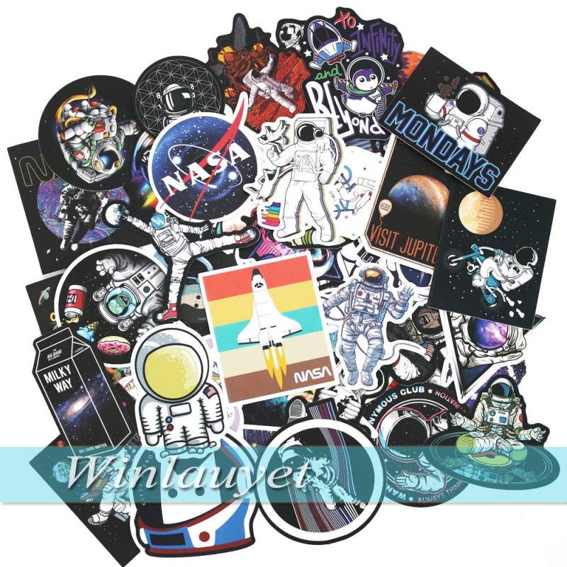 Winlauyet 50/100 Stück NASA Aufkleber für Laptop Space Explorer Galaxy Vinyl Decals Skateboard Gepäck Auto Fahrrad Stoßstange Raumfahrt Universum Planet Logo Graffiti Aufkleber (50 Stück) von Winlauyet