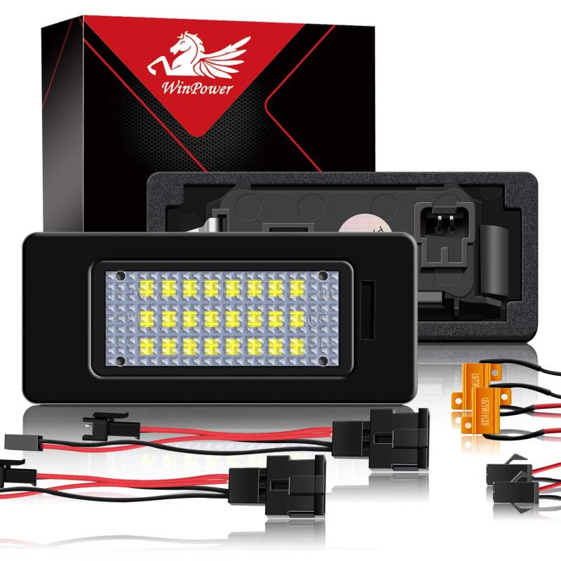 WinPower LED Kennzeichenbeleuchtung Nummernschildbeleuchtung mit CanBus Fehlerfrei 6000K Weiß Compatible with A1/S1/A3/S3/A4/S4/A5/S5/A6/S6/A7/S7/Q3/Q5/Q7/TT/TTS/TTRS etc., 2 Stücke von WinPower