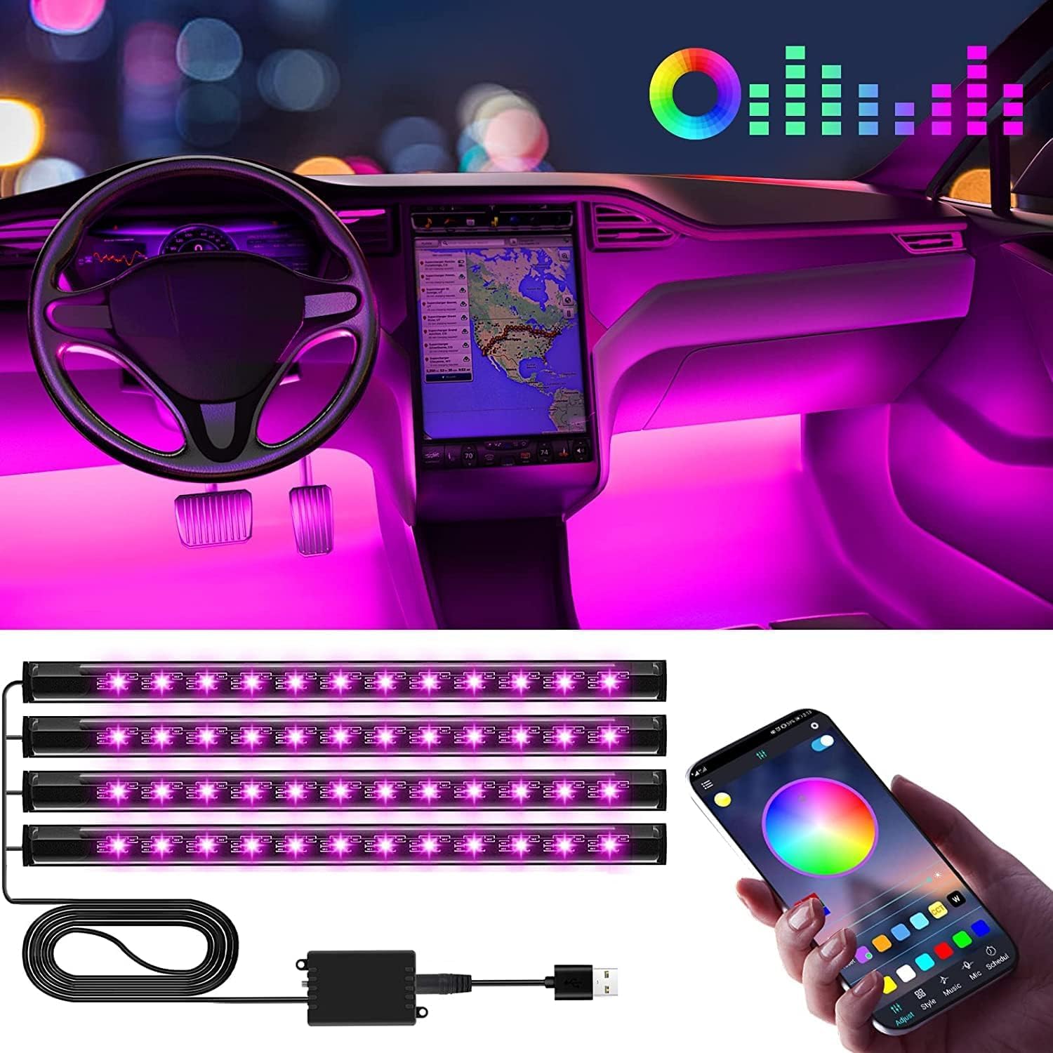 Winzwon Innenbeleuchtung , Geschenke für Männer Frauen, Zubehör LED Strip Innenraumbeleuchtung Ambientebeleuchtung, Car Accessories Gifts für Man Women, Auto Sachen Gadgets für Deko von Winzwon