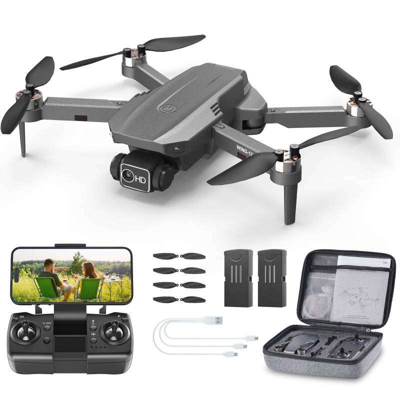 Wipkviey B12 Drohne mit kamera 4k, GPS Drohnen mit einem Klick zurück, FPV RC Quadrocopter für Anfänger, Bürstenlos Motor, Niedrige Batterierückgabe, unter 249g,50 Min. Flugzeit mit 2 Akku, C0 von Wipkviey