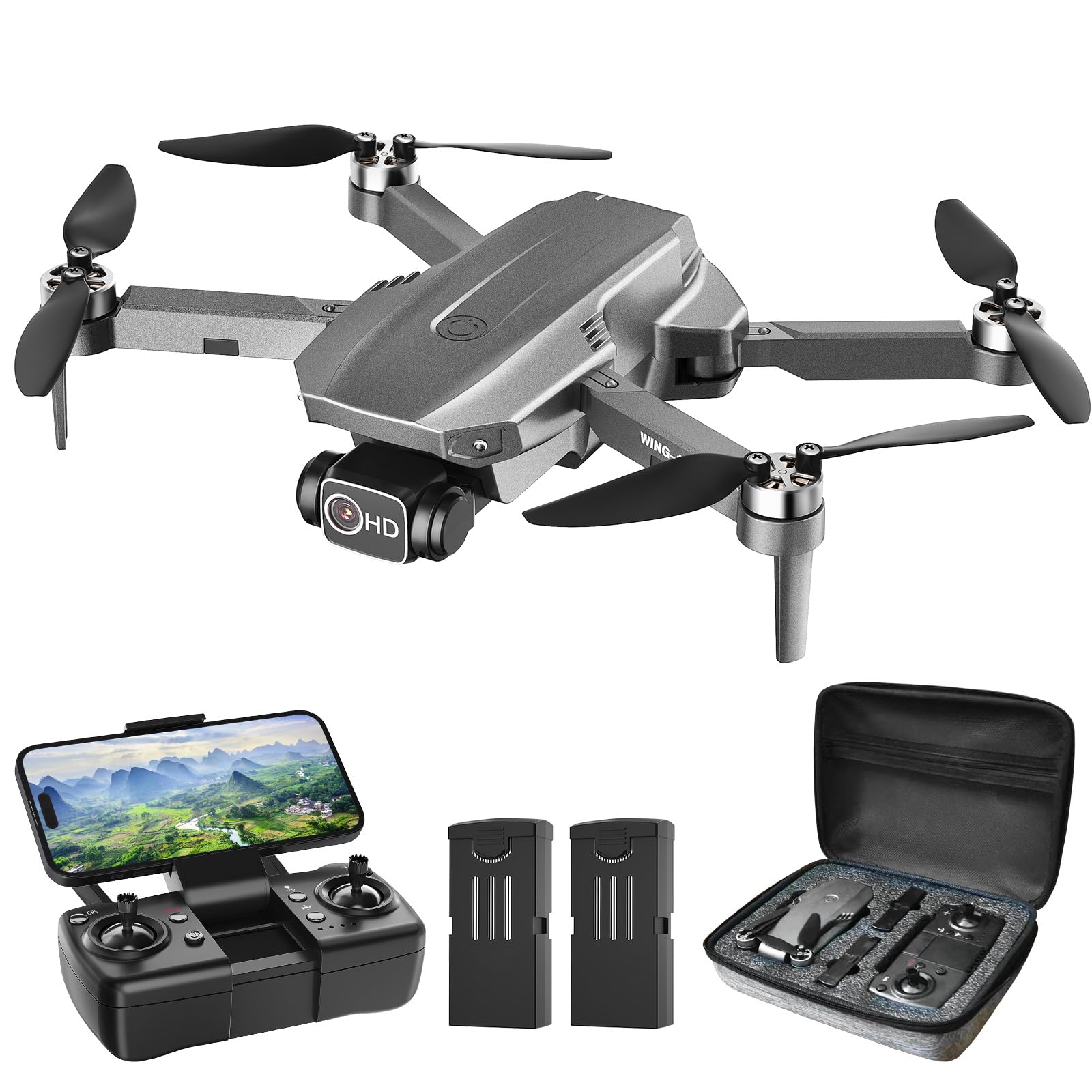 Wipkviey B12 GPS Drohne mit kamera 4k, FPV RC Quadrocopter mit Bürstenlos Motor, Niedrige Batterierückgabe, Rückkehr mit einem Klick, für Anfänger Erwachsene, unter 249g, 50Min. Flugzeit mit 2 Akku von Wipkviey