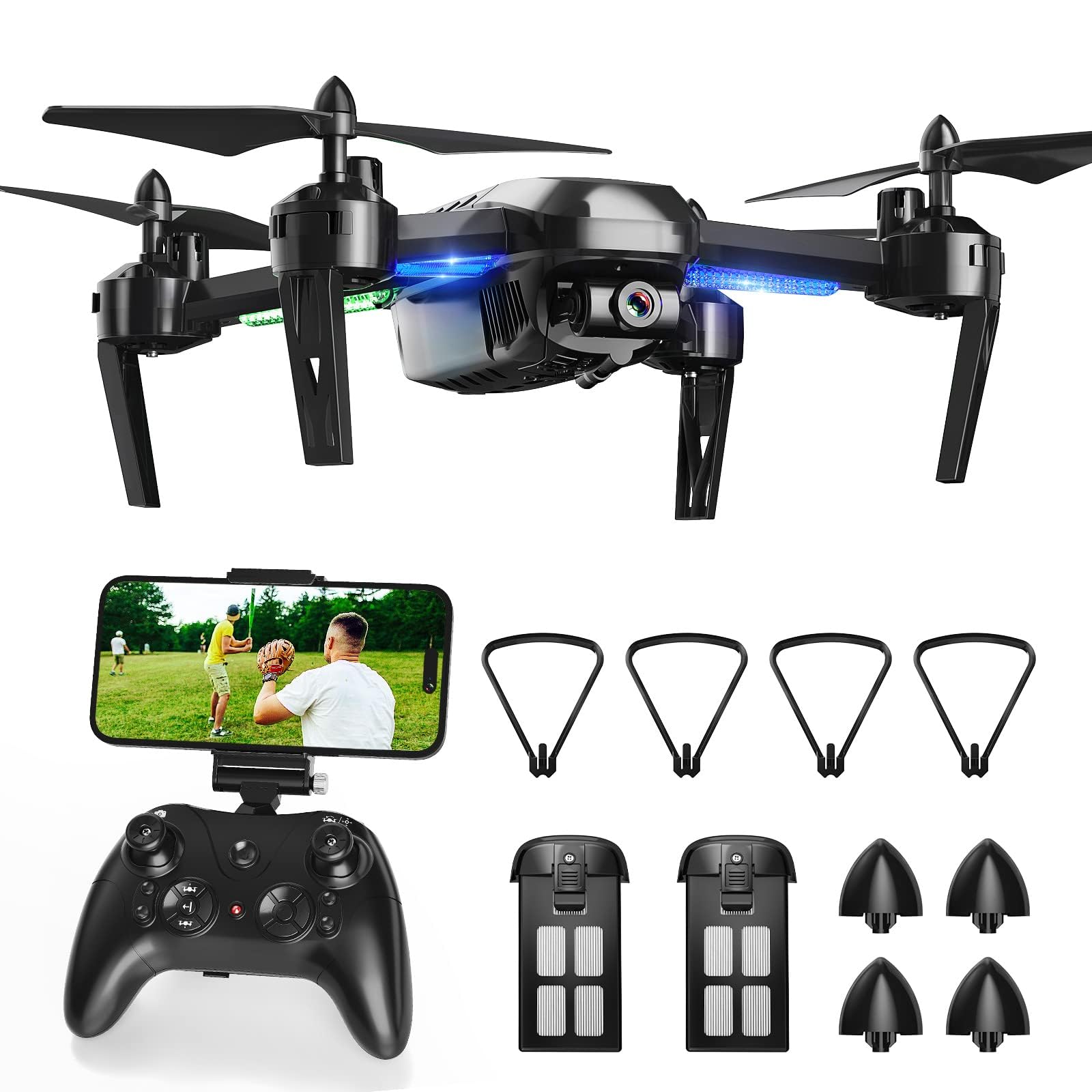 Wipkviey Drohne mit Kamera 1080P HD, T6 FPV RC Quadcopter mit 2.4G WiFi Transport Live Video, Flughöhe halten, Headless-Modus, 2 Batterien, 28-32 Min. Flugzeit, für Erwachsene Anfänger von Wipkviey