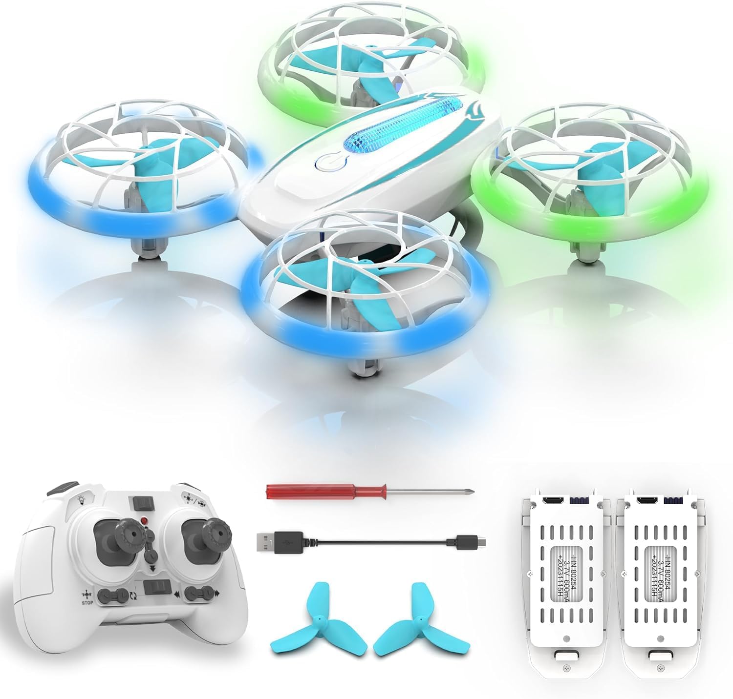 Wipkviey T18 Mini Drohne für Kinder, RC-Quadcopter mit blauen und grünen Lichtern und 360°-Drehung, RC-Drohnen mit Höhenhaltung und Headless-Modus, Geschenk für Jungen Mädchen Anfänger, 2 Akkus von Wipkviey