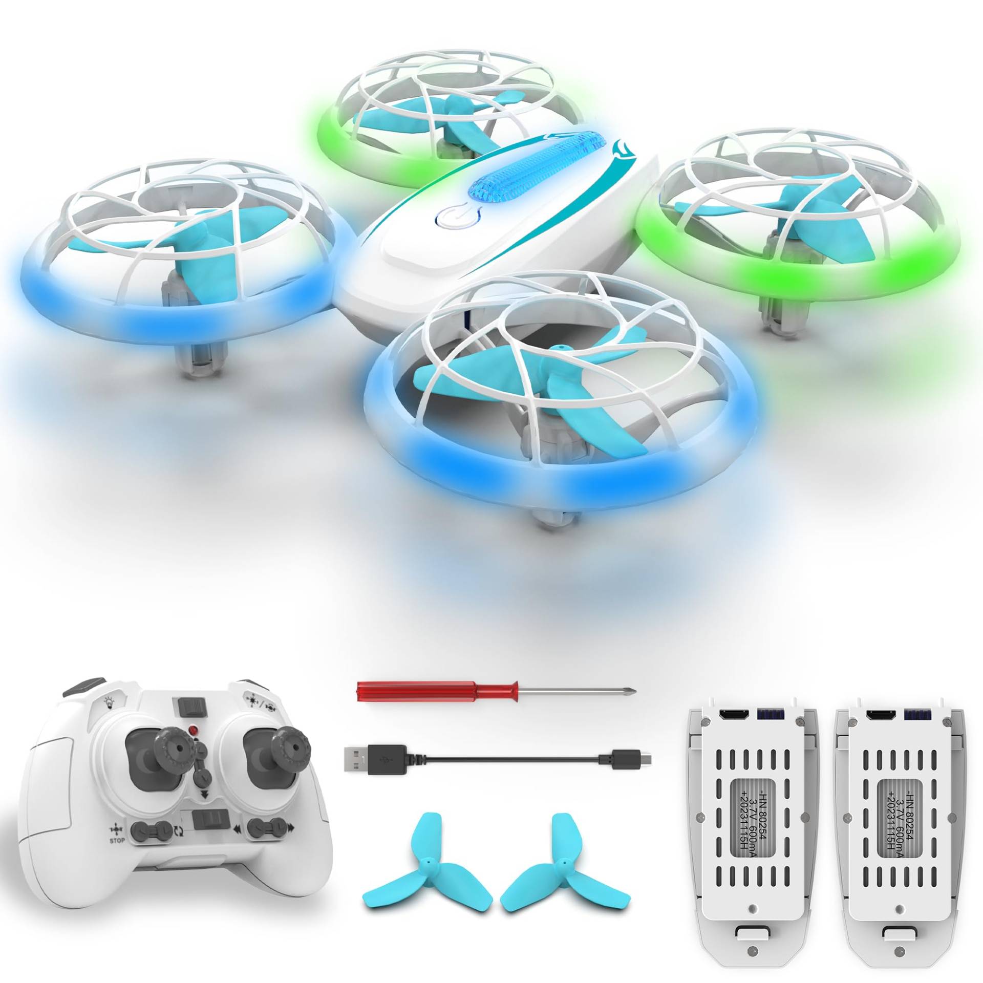 Wipkviey T18 Mini Drohne für Kinder, RC-Quadcopter mit Höhenhaltung und Headless-Modus, Drone mit blauen und grünen Lichtern und 360°-Drehung für Jungen Mädchen Anfänger, 2 Batterien von Wipkviey