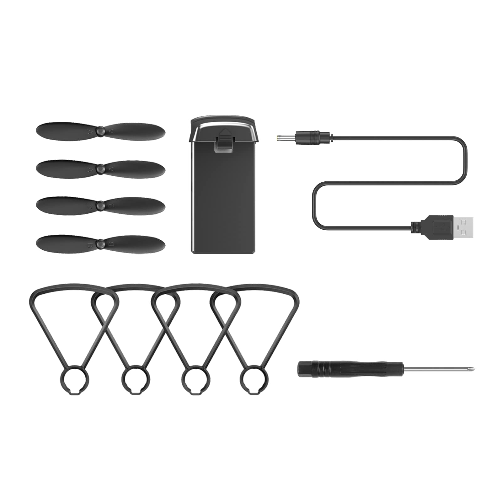 Wipkviey T25 Drohne, Ersatzzubehör-Set mit Propellerschutz, Propellerdeckel, Ersatzlamellen, Schraubendreher, 1 x modularer 3,7 V 600 mAh wiederaufladbarer Li-Po-Akku, Ladekabel von Wipkviey