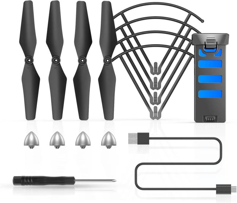 Wipkviey T26 Drohne Ersatz-Kit, einschließlich Propellerschutz, Propellerabdeckung, austauschbarer Propeller, Schraubendreher, 1 x 3.7V 1200mAh modularer wiederaufladbarer LiPo-Akku, Ladekabel von Wipkviey