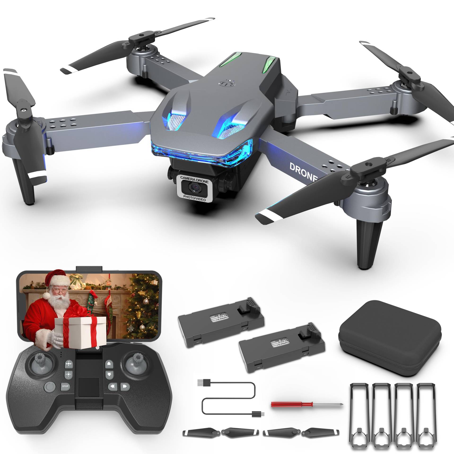 Wipkviey T28 Drohne mit Kamera für Anfänger, Faltbare-Quadcopter für Erwachsene, FPV RC-Drohnen mit 3D-Flips/Höhenhaltung/Gesten-Selfie/Wegpunktflug, Geschenke für Kinder Jungen/Mädchen, 2 Batterien von Wipkviey