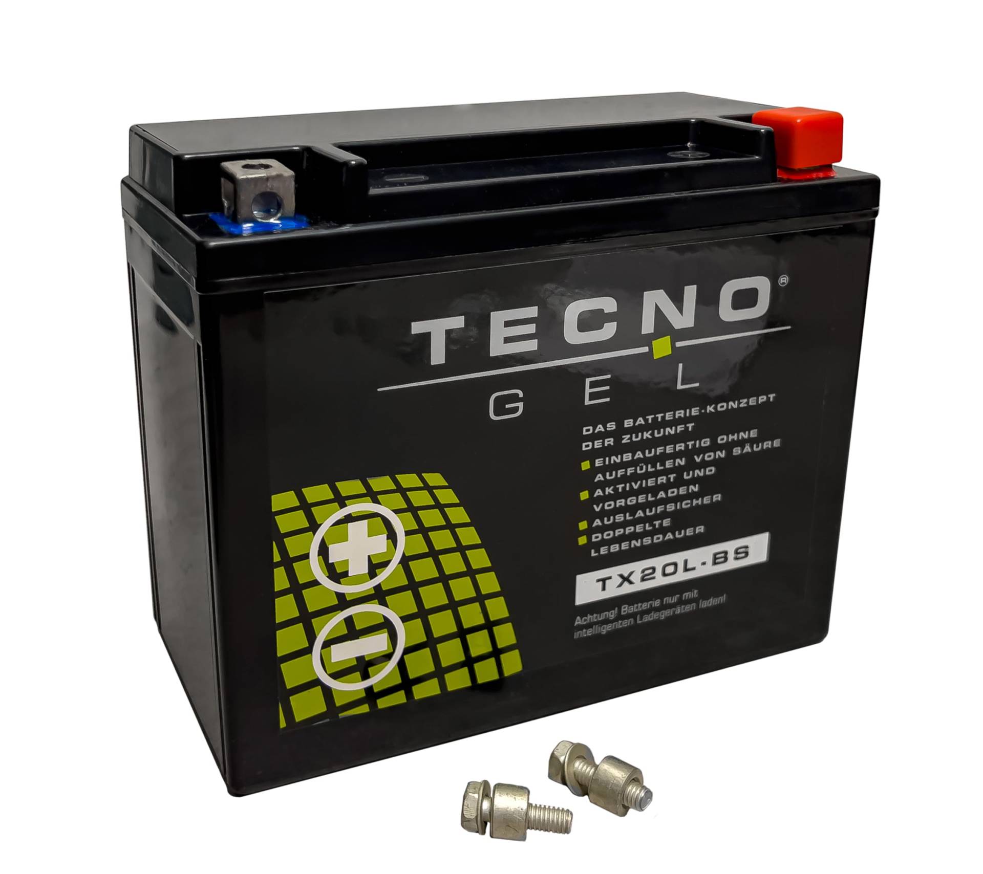 TECNO-GEL Motorrad-Batterie für YTX20L-BS für KYMCO MXU u. UXV 450/500/700 2005-2018, 12V Gel-Batterie 20Ah (DIN 82000), 175x87x155 mm von Wirth-Federn