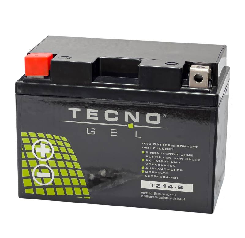 TECNO-GEL Motorrad-Batterie für YTZ14-S, 12V Gel-Batterie 11,3Ah (DIN 51101), 151x87x110 mm von Wirth-Federn