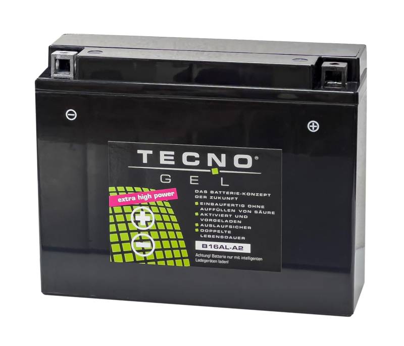 TECNO-GEL Motorrad-Batterie für YB16AL-A2 für DUCATI Sport 750 1988-1990, 12V Gel-Batterie 16Ah, 205x70x162 mm von Wirth-Federn