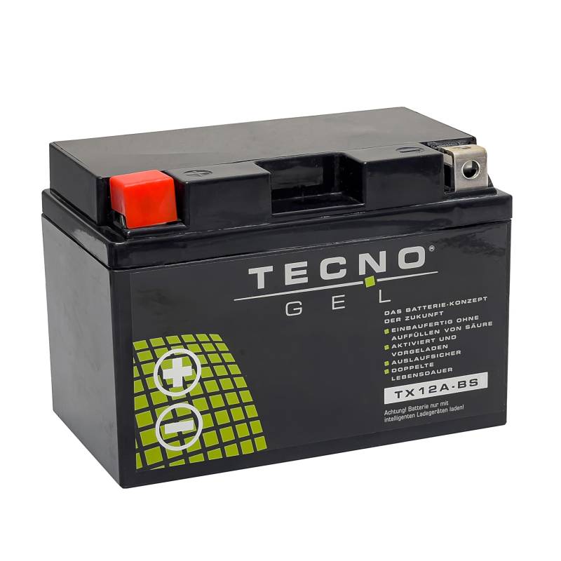 TECNO-GEL Motorrad Qualitäts Batterie für Kawasaki ER-6F u. ER-6N für YT12A-BS = YTX12A-BS, 12V Gel-Batterie 10 Ah, 150x87x106 mm von Wirth-Federn