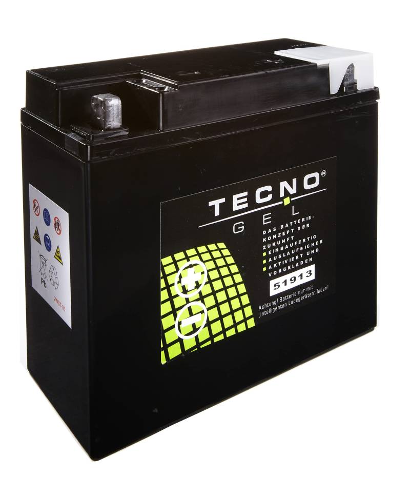 TECNO-GEL QUALITÄTS MOTORRAD BATTERIE 51913 (51814) für MOTO GUZZI California 1000 II, III, 1100 ie div., EV 1982-2011, 12V Gel-Batterie 22 Ah, 186x82x171 mm von Wirth-Federn