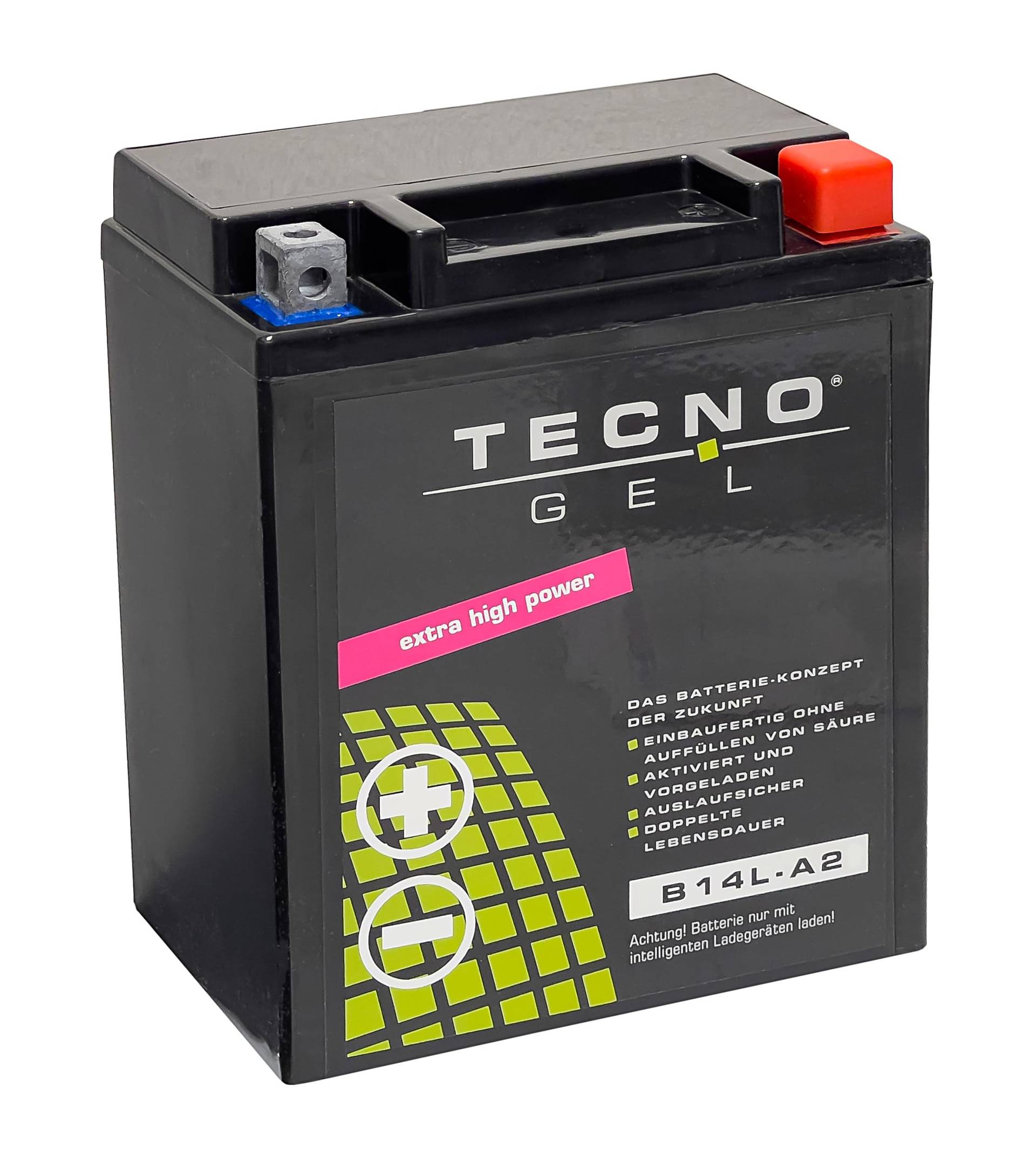 TECNO-GEL QUALITÄTS MOTORRAD BATTERIE für YB14L-A2, 12V Gel-Batterie 14Ah, 134x88x166 mm von Wirth-Federn