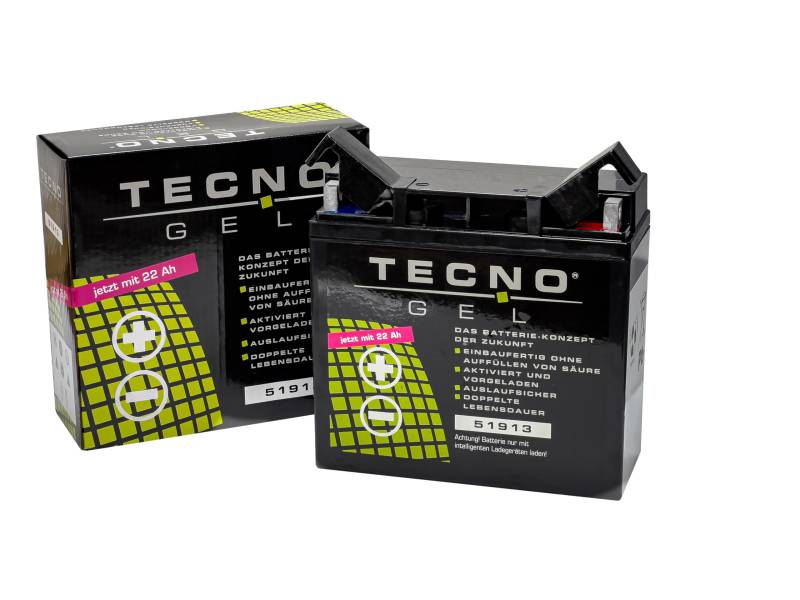 TECNO-GEL QUALITÄTS Motorrad-Batterie 51913 (51814) für BMW K 1100 LT, RS m/o ABS 1990-1998, 12V Gel-Batterie 22AH, 186x82x171 mm von Wirth-Federn