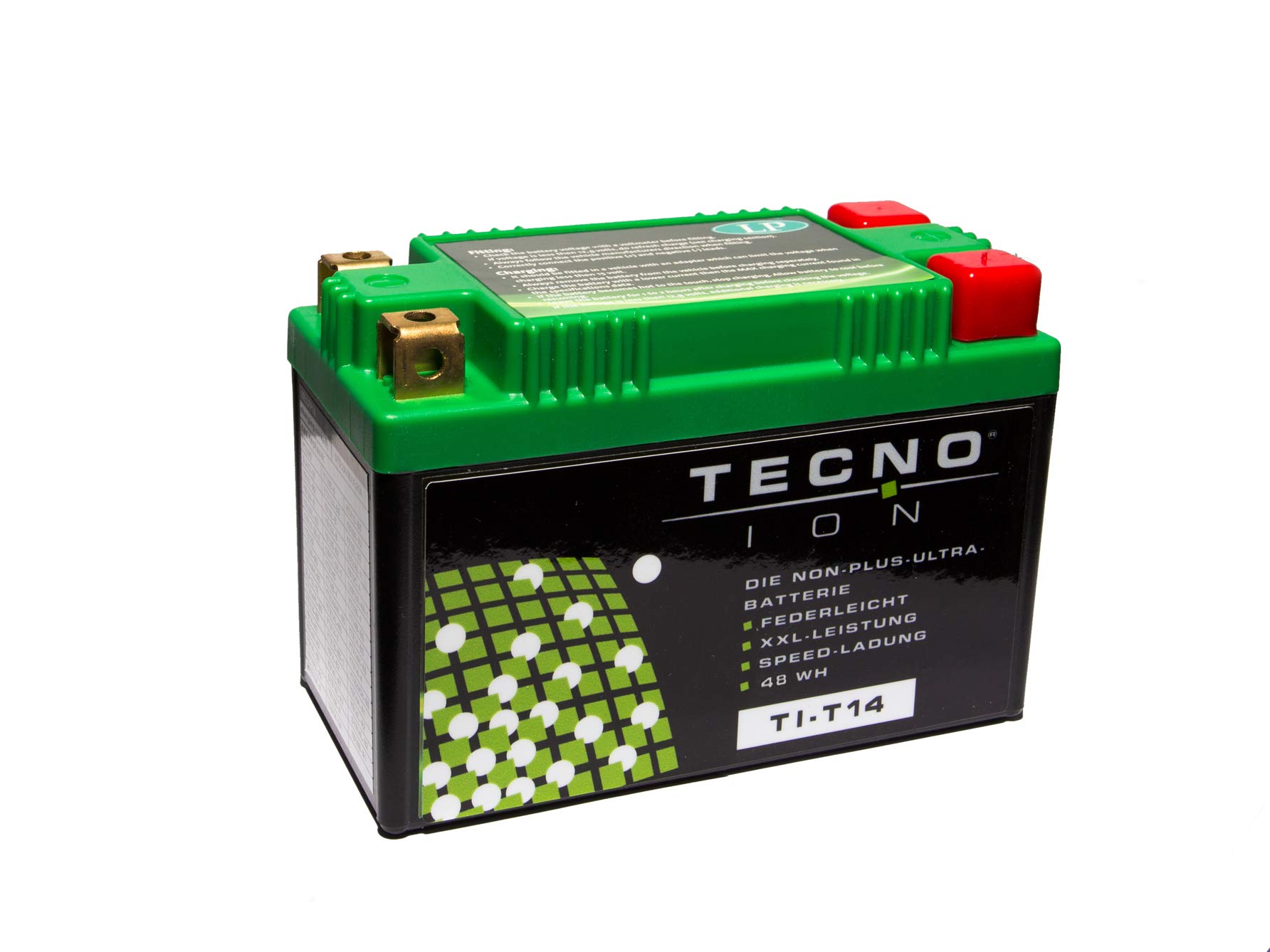 TECNO-ION Motorrad-Batterie TI-T14 Quadpol, 12V Lithium-Ionen-Batterie 48Wh, 134x65x92 mm von Wirth-Federn