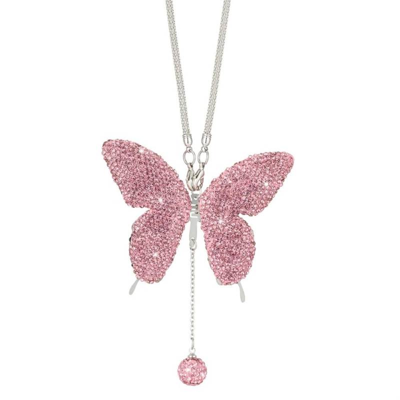 Wisafory Schmetterling Diamant Anhänger Auto-Zubehör zum Aufhängen Auto Rückspiegel Ornament Kristall Auto Rückspiegel Charms Strass niedliches Auto-Spiegelaufhängung für alle Autos Rosa von Wisafory