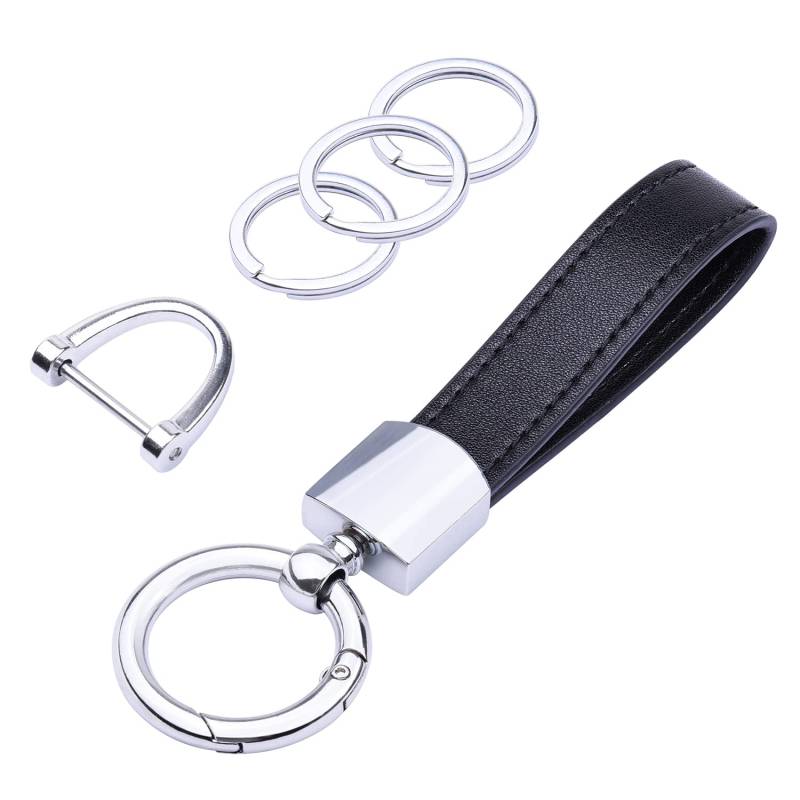 Wisdompro Schlüsselanhänger Auto, Schlüsselanhänger Leder mit 1 D-Ring, 1 Schraubendreher, 3 Schlüsselringe, Keychain für Männer/Frauen sind Geschenke für Familie, Freunde (Schwarz) von Wisdompro