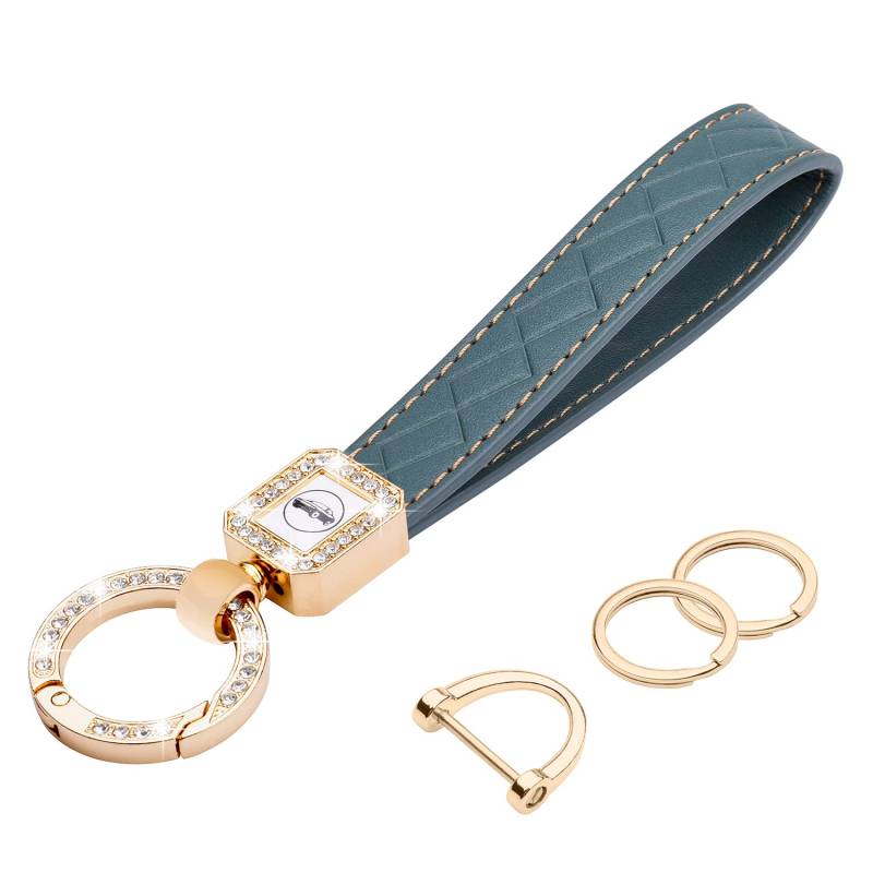 Wisdompro Schlüsselanhänger Auto Strass, Schlüsselanhänger Leder mit 1 D-Ring, 1 Schraubendreher, 2 Schlüsselringe, Keychain für Frauen sind Geschenke für Familie, Freunde (Blau Grau) von Wisdompro