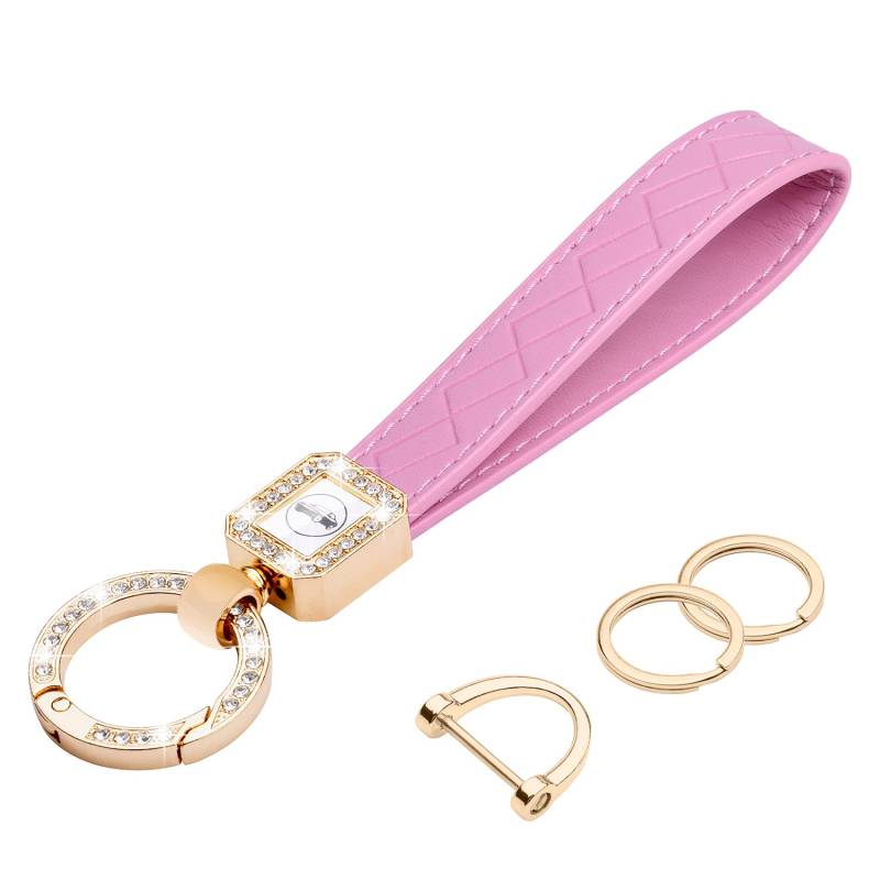 Wisdompro Schlüsselanhänger Auto Strass, Schlüsselanhänger Leder mit 1 D-Ring, 1 Schraubendreher, 2 Schlüsselringe, Keychain für Frauen sind Geschenke für Familie, Freunde (Rosa) von Wisdompro