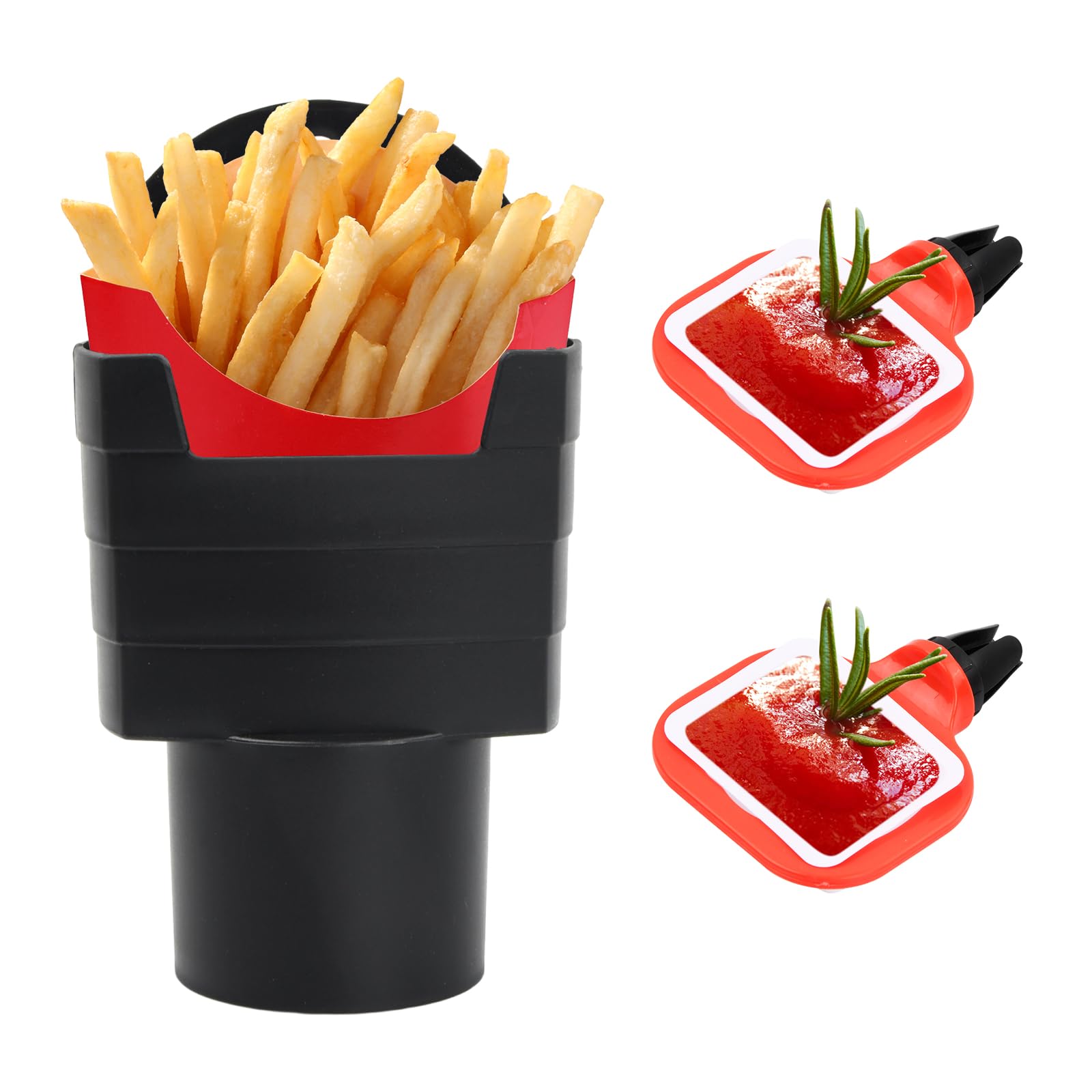 Wisebom Pommes Halterung Auto Dip Saucenhalter, 1Pcs Auto Pommes Halter und 2 Dip Clip, Kunststoff Pommes Becherhalter Frites Ständer Soßenhalter im Auto von Wisebom