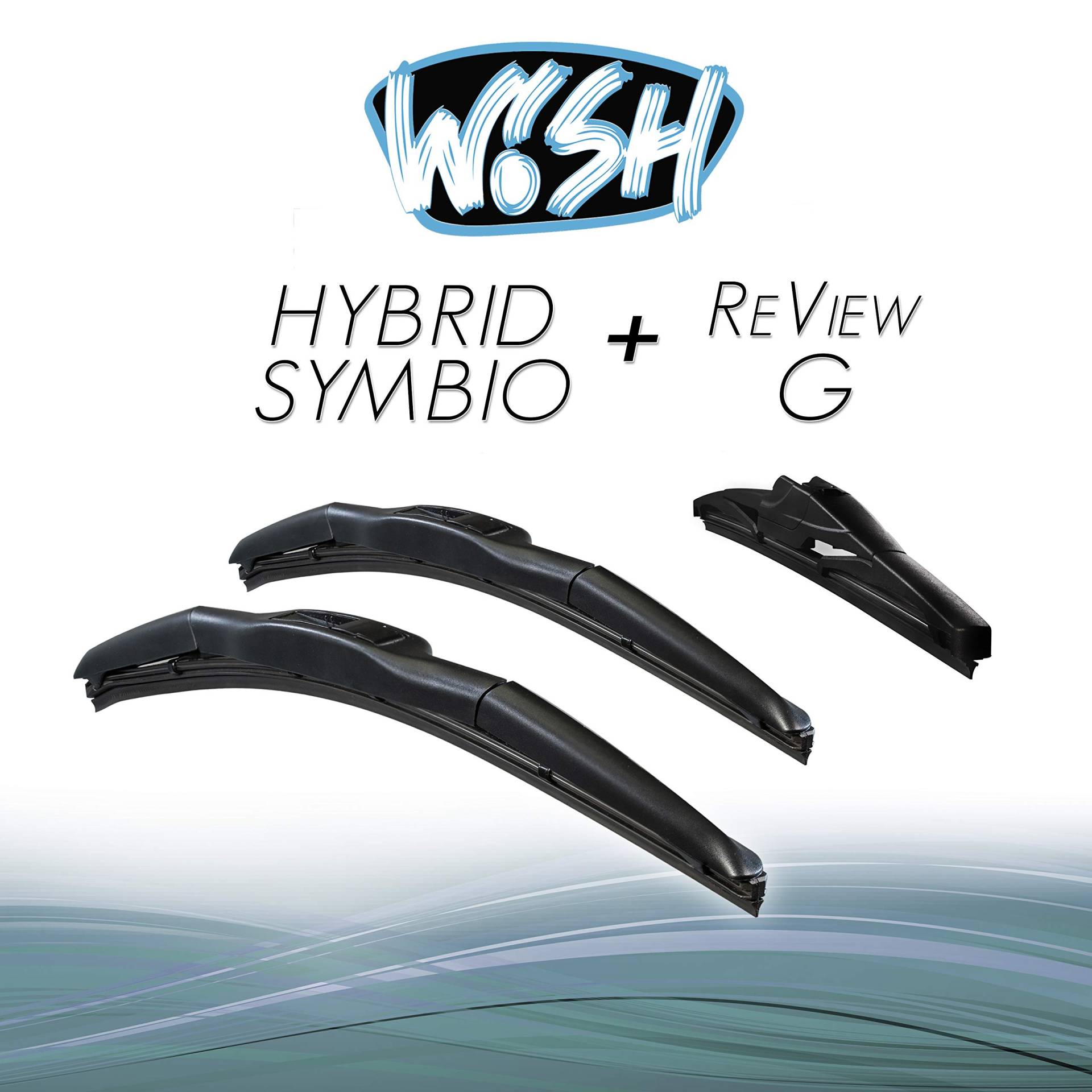 Wish® Hybrid Symbio Satz Front + Heck Scheibenwischer Länge: 18" 450mm / 18" 450mm / 12" 300mm Wischblätter Vorne und Hinten Hybrid-Scheibenwischer + Review G HS18.18.12RG von Wish